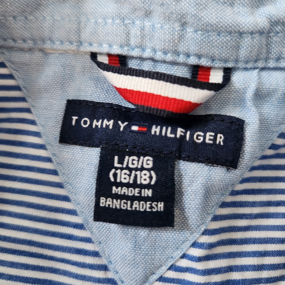 Tommy Hilfiger Youth Blue Striped casual button down shirt - Picture 3 of 4